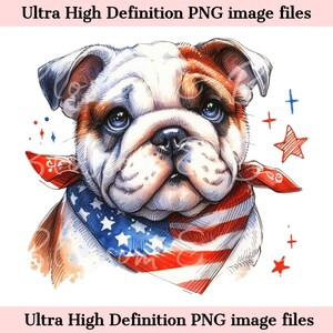 Numérique mignon bouledogue anglais PNG imprimable chien portrait PNG - bouledogue d'été PNG - téléchargement pour bouledogue anglais maman 4 juillet sublimation