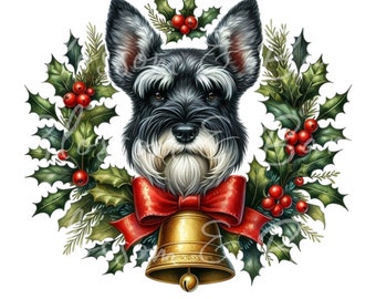 Digital julminiatyrschnauzer PNG-högtidshundkonst - Schnauzerhundjul PNG direktnedladdningsprydnad och skjort-sublimering PNG
