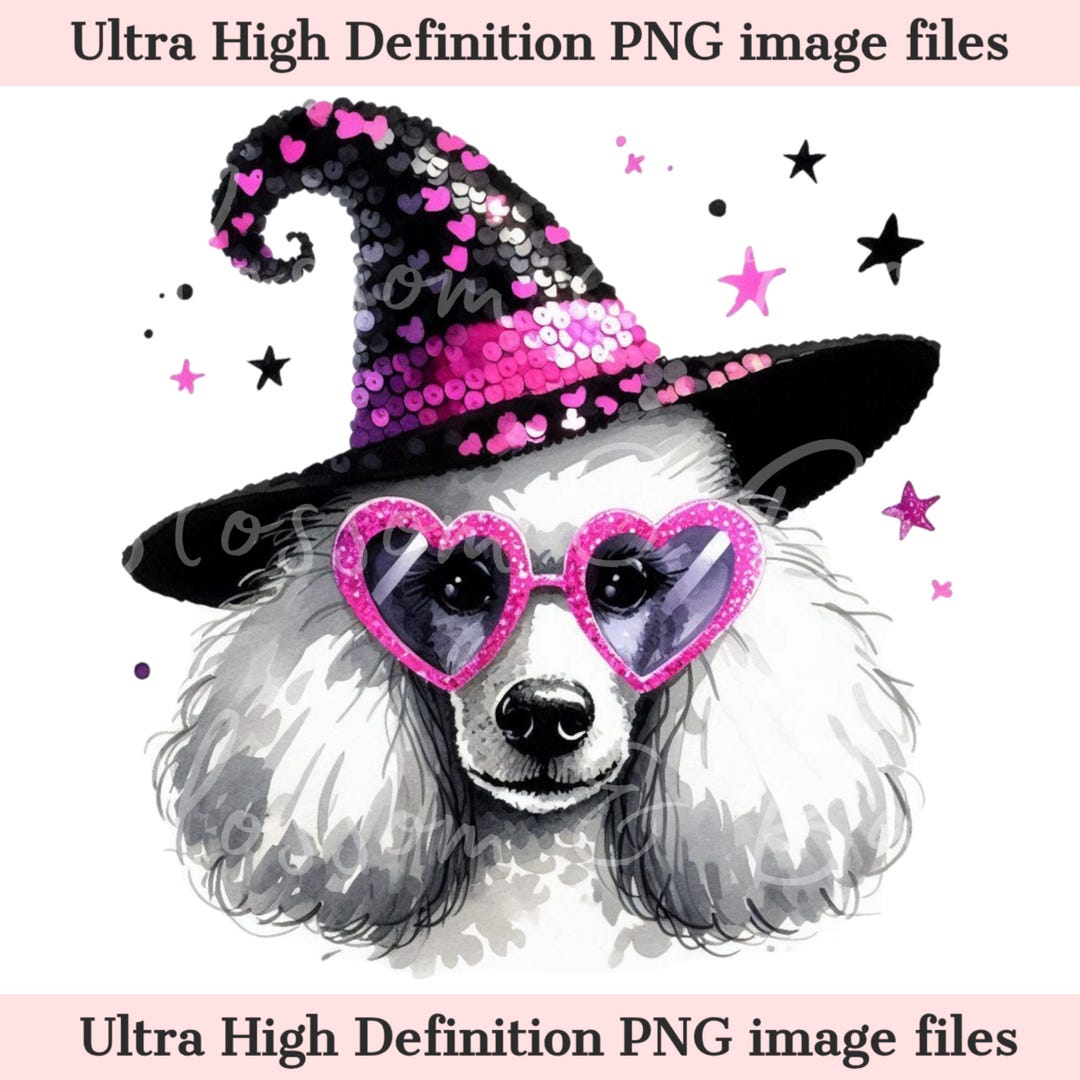 Digital Pink Halloween Poodle PNG, Cute Puppy PNG Pink Witch Dog ...