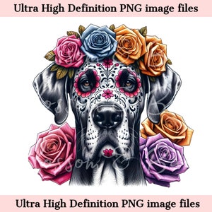 Digital Deutsche Dogge PNG Tag der Toten - Süßer Deutsche Dogge Hund PNG Download für Halloween Shirt Sublimation Clip Art für Hundemutter