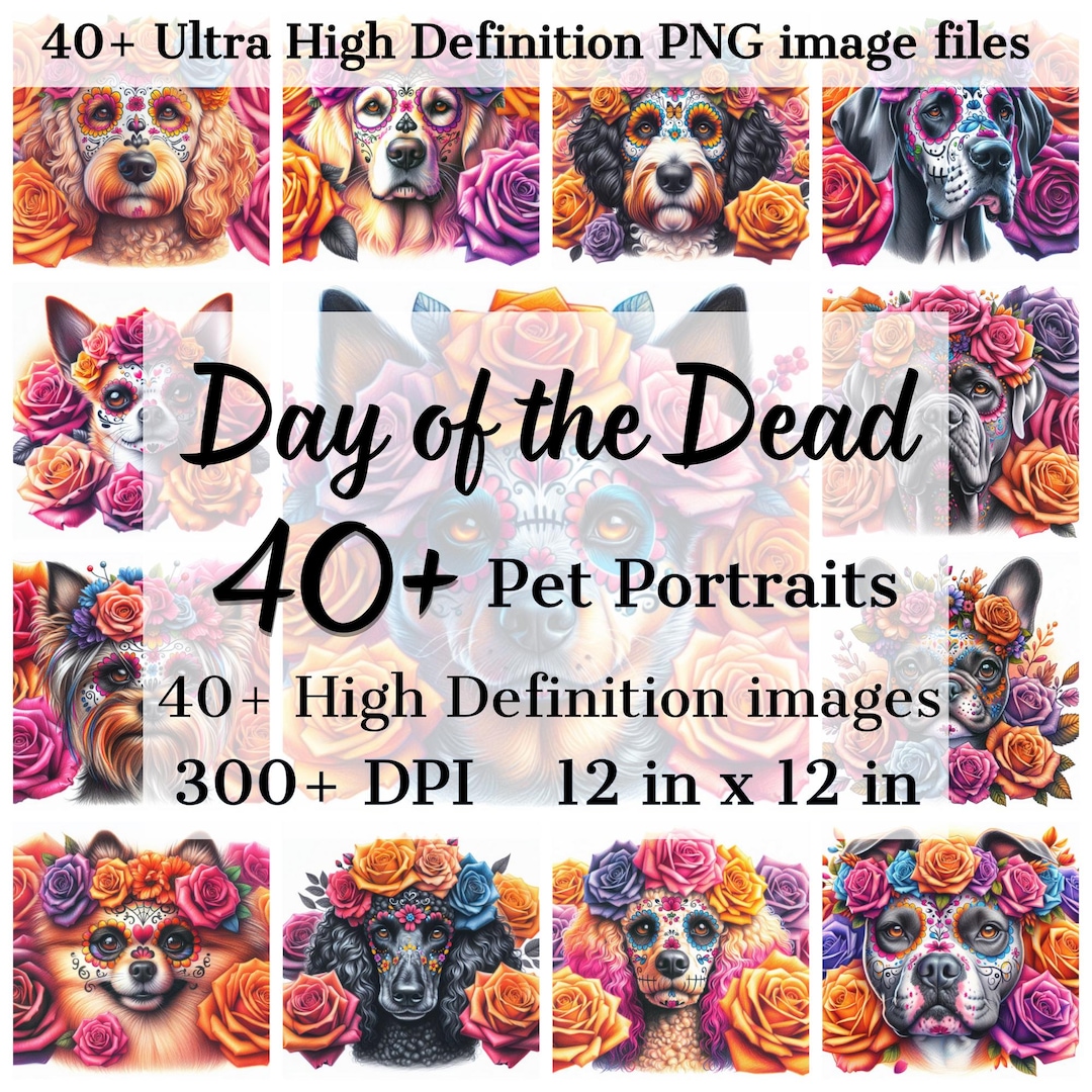 Digital Day of the Dead Bundle - Dog Breed Png - Sugar Skull Dog PNG ...