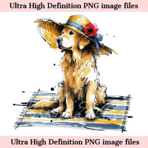 Golden Retriever digital PNG Acuarela Perro de playa PNG - Descarga para sublimación de camisetas de verano para mamás de perros, Golden Retriever, seguro para uso comercial