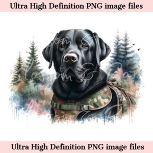 Digital - Perro Labrador Negro PNG - Descarga instantánea para sublimación de camisa de caza - Perro de caza PNG - Retrato de acuarela de perro recuperador
