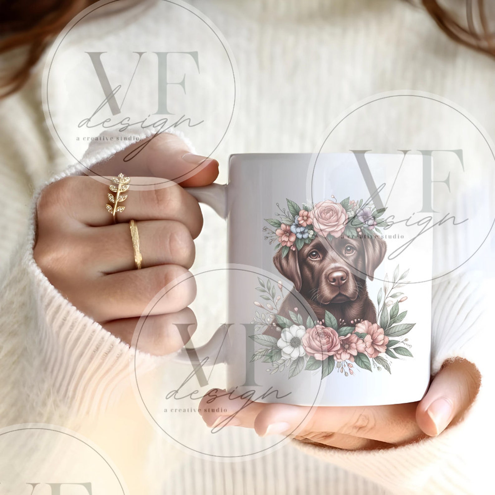 Digital Chocolate Labrador Retriever PNG Flower Dog Art - Cute Brown ...