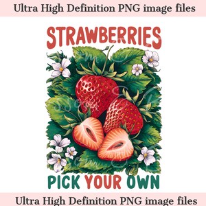 Digital Strawberry Picking PNG - Descarga instantánea para camisa Simple Living - Sublimación Cottagecore png de fresa - seguro para uso comercial