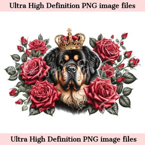 Digitaler tibetischer Mastiff PNG King Crown PNG - Süßer Berghund PNG Sofortiger Download für Hundefriseur-Logo und Vintage-Shirt-Sublimationsgeschenk