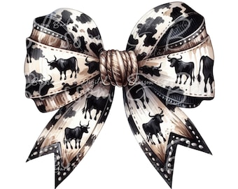 Girly Western Cow Bow PNG - Instant Download for Cottagecore Shirt PNG for sublimation -  Trendy Western Design - safe for commercial use