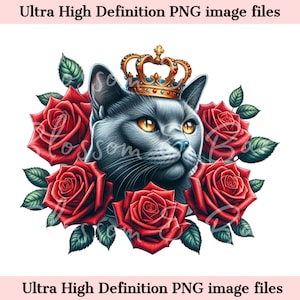 Couronne numérique PNG bleu russe PNG - mignon chat bleu russe PNG téléchargement immédiat pour logo de toiletteur pour animaux de compagnie et cadeau de sublimation de chemise vintage