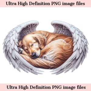 Digital Golden Retriever PNG Dog Memorial PNG - Retrato de mascota con alas de ángel PNG Descarga instantánea para el descanso del duelo del perro en la sublimación de paz