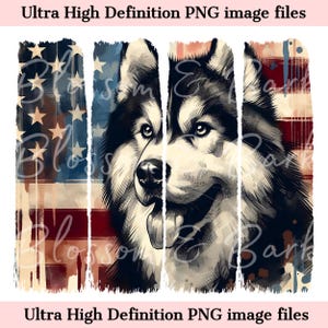 Numérique - coup de pinceau Husky sibérien PNG imprimable Portrait de chien patriotique PNG - téléchargement été pour maman chien Husky 4 juillet png