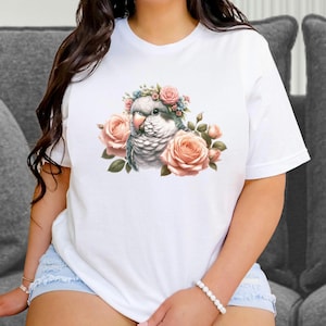 Blumen Quäker Papagei T-Shirt für Vogelliebhaber Boho Blumenkrone Design Nettes Haustier Liebhaber Geschenk für Frauen - entzückendes Vogel Mom Shirt - Haustier Vogel Geschenk