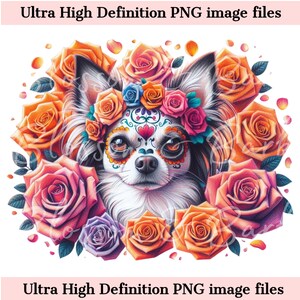 Digitaler Chihuahua PNG Tag der Toten png - Süßer Chihuahua Hund PNG Sofortiger Download für Halloween Shirt Sublimation Clip Art