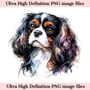 Digital Cavalier King Charles Spaniel PNG Acuarela Perro Retrato PNG - Descargar para sublimación de camisa de mamá perro - Seguro para uso comercial