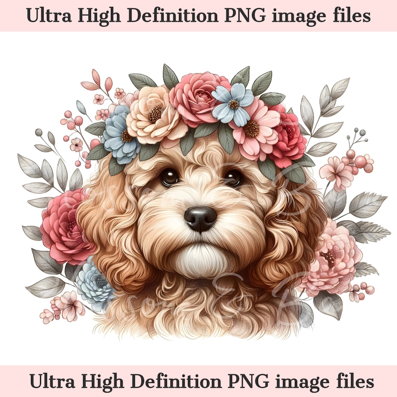 Digital Cute Cockapoo PNG Flower Dog Art - Cute Doodle Puppy PNG ...