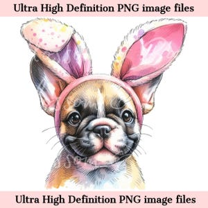 Digital Páscoa Bulldog Francês PNG Retrato de Cachorro para Imprimir PNG - Bulldog Francês PNG - Download para Sublimação de Dia de Páscoa da Mãe Cachorro Francês