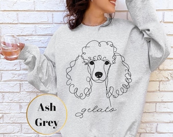 Personalized Standard Poodle Sweatshirt Custom Pet Portrait with Name - Unisex Line Art Dog Sweater - Gift for Dog Owners & Poodle Lovers