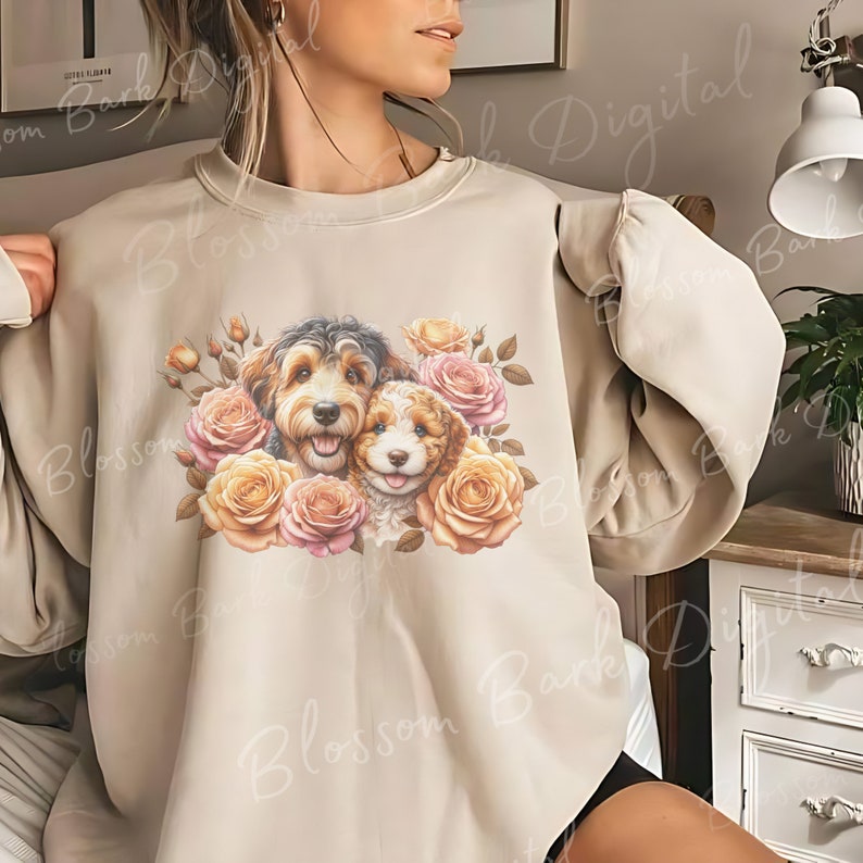 Digital Aussiedoodle PNG Mom and Puppy PNG Dog Art - Cute Aussie Doodle ...