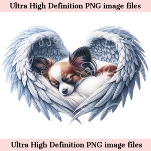 Digitale Papillon PNG Dog Memorial PNG - huisdierportret met engelenvleugels PNG Instant Download voor begrafenis engel hond - verdriet sublimatie