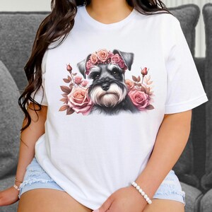 Floral Schnauzer T-Shirt for Dog Lovers Boho Flower Crown Design Cute Pet Lover Gift for Women - Adorable Dog Mom Shirt - Dog Mom Apparel