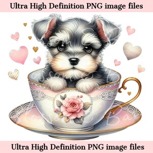 Schnauzer digitale PNG Elegante cane acquerello PNG - Cucciolo da tazza da tè PNG - Scarica per la maglietta Schnauzer Dog Mom Sublimazione - Sicuro per uso commerciale