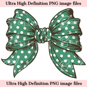Digital Green Polka Dot Bow PNG Simple Coquette PNG - Cute Holiday Clip Art Download for Journaling, Digital Sticker File for Planner