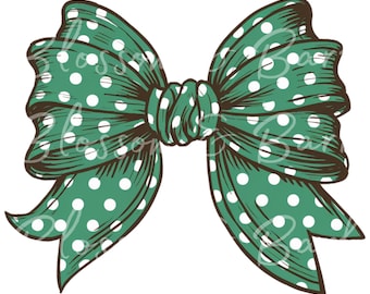 Digital Green Polka Dot Bow PNG Simple Coquette PNG - Cute Holiday Clip Art Download for Journaling, Digital Sticker File for Planner