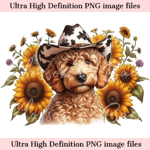 Digital Goldendoodle PNG Bellissimo Golden Doodle Dog PNG - Dog Art PNG - Scarica per la sublimazione della maglietta del girasole - per uso commerciale