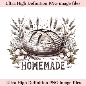 Arte digital - Archivo PNG de masa madre casera - Descarga digital de pan de masa madre - Descarga instantánea de arte de hornear y cocina para sublimación