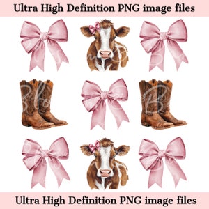Cute Farm Girl PNG Brown Cow Bow PNG - Instant Download for Cute Grid Shirt Sublimation - Homesteading PNG - Cute Western png Farmer Design