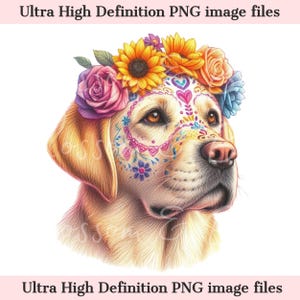 Digitale labrador retriever png Dag van de doden - prachtige jachthond png-download voor Halloween labrador shirt sublimatie suikerschedel
