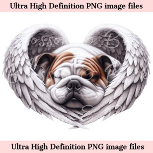 Digital English Bull Dog PNG Dog Memorial PNG - Pet BullDog Portrait with Angel Wings PNG - Descargar - Descanse en paz Diseño de sublimación de mascotas