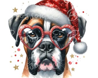 Digitale - Boxer Dog PNG Ritratto di Boxer Dog di Natale PNG - Scarica per Boxer Mama Christmas Sublimation