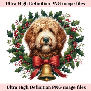 Digitale Natale Goldendoodle PNG Holiday Dog Art - Golden Doodle Dog Natale PNG Download immediato Ornamento e maglietta Sublimazione PNG