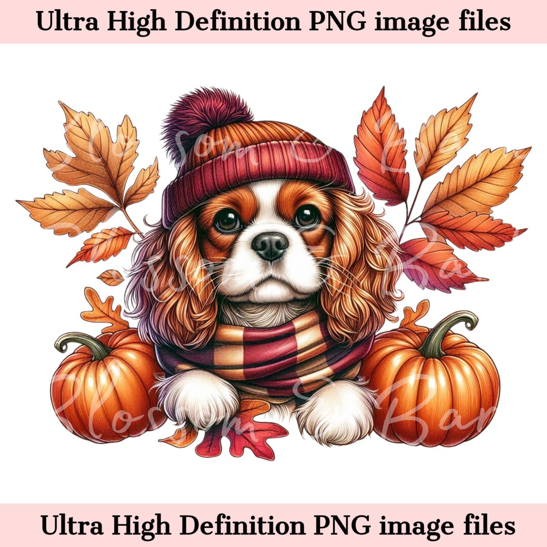 Digital Autumn Cavalier King Charles Spaniel PNG Instant Download for ...