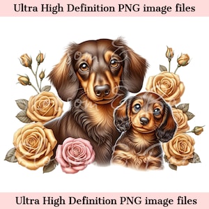 Digital Dachshund PNG Mamá y Cachorro PNG Dog Art - Lindo Criador de Perros PNG Descarga Instantánea para el Logotipo de la Tienda de Mascotas y Regalo de Sublimación de Mamá Perro