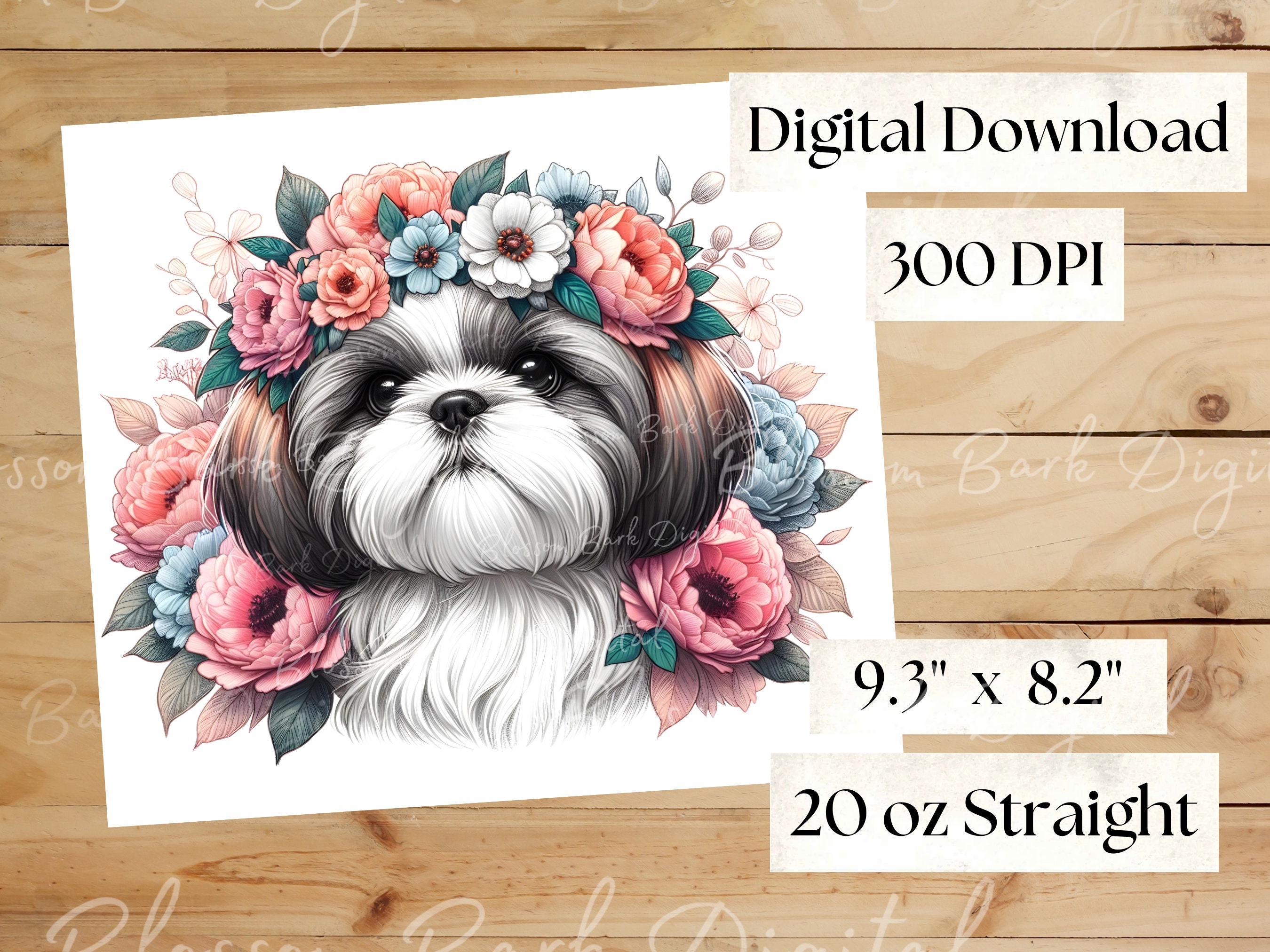 Digital - Cute Shih Tzu Dog Wrap - 20 Oz Tumbler Dog Sublimation Design ...