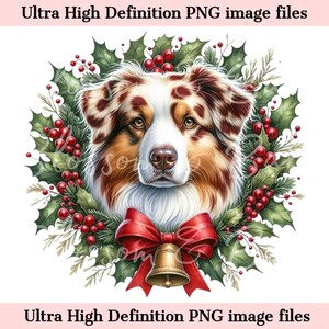 Digitaler Weihnachten Merle Australian Shepherd PNG Urlaub Hundekunst, Aussie Hund Weihnachten PNG Sofortiger Download Ornament und Shirt Sublimation