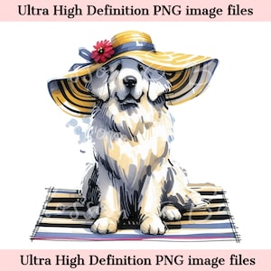 Numérique Grandes Pyrénées PNG aquarelle plage chien PNG - Téléchargement pour vacances chien maman chemise sublimation, Grandes Pyrénées png, sans danger pour les entreprises