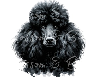 Digital Standard Poodle PNG Printable Dog Portrait PNG - Black Poodle Dog PNG - Download for Dog Mom Shirt Sublimation - Safe for Commercial