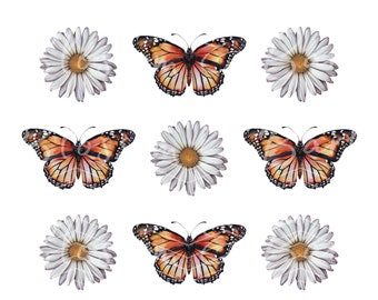 Retro Butterfly PNG - Descarga instantánea - Cute Groovy Daisy Flower PNG para sublimación de camisa y vaso - Summer Wildflower Cottagecore PNG