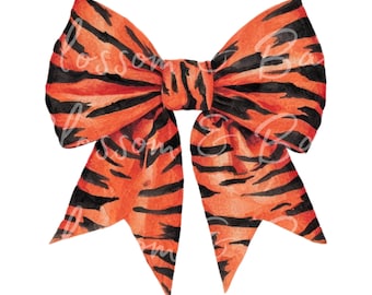 Digital Tiger Bow PNG Simple Coquette PNG - Birthday Animal Clip Art Download for Journaling, Invitation, Sticker File - Commercial Use