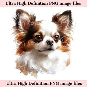 Retrato de perro acuarela digital Chihuahua PNG - Descarga para sublimación de camiseta de mamá de perro chihuahua marrón y blanco - Seguro para uso comercial