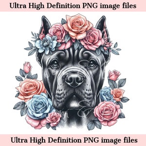 Digital Cane Corso PNG Flower Dog Art - Cute Italian mastiff PNG Instant Download for Home Decor and Crafting Dog Mom Sublimation