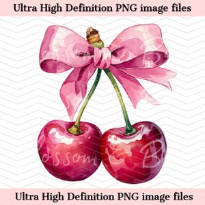 Cereza retro rosa femenina PNG - Descarga instantánea de linda camiseta preppy PNG para sublimación - Diseño de lazo de cereza rosa - Seguro para uso comercial