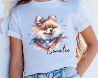 Custom Youth Pomeranian Dog T-shirt - Personalized Name Unisex Kids Patriotic Clothing, Comfortable Fit Tee Shirt, Pomeranian tshirt