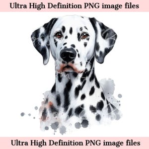 Retrato de perro dálmata digital PNG con acuarela - Descarga para sublimación de camisetas de mamá perro linda, logotipo de perro dálmata seguro para uso comercial