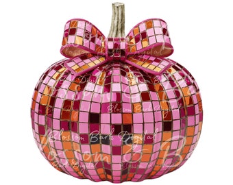 Digital Art - Cute Disco Pumpkin PNG - Girly Halloween Clip Art - Pink Pumpkin Picking PNG for Retro 70s Shirt and Craft Sublimation