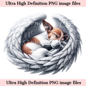 Digital Jack Russell Terrier PNG Dog Memorial PNG - Retrato de mascota con alas de ángel PNG Descarga instantánea - Descanso del perro en paz Sublimación