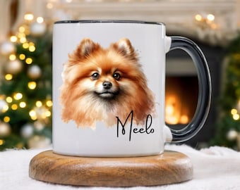Pommersche Tasse - Benutzerdefinierte Hundeporträt-Kaffeetasse mit Namen, personalisiertes Pommerngeschenk für Hundeliebhaber und Haustierbesitzer, Hundemütter und -väter