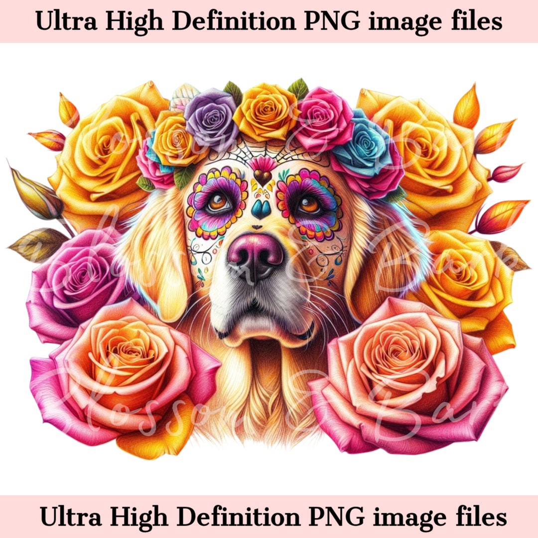 Digital Golden Retriever PNG Day of the Dead Png - Cute Golden ...